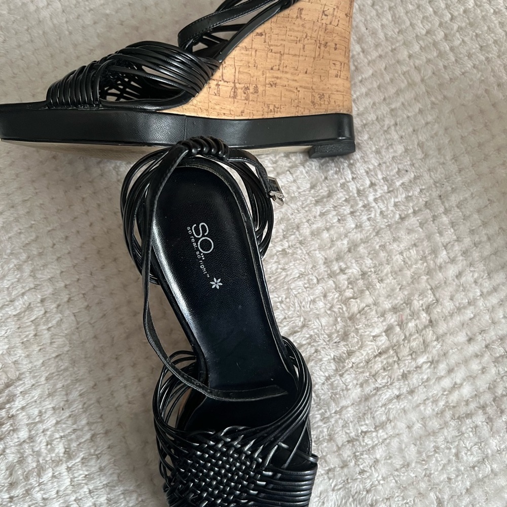 So so real so right cork heel Strappy wedge. 8.5